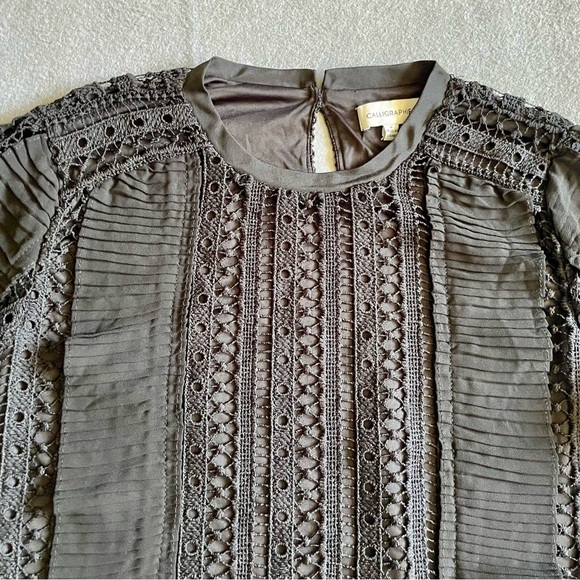 Calligraphie Black Laced Ruffles Long Sleeve Blouse Top Size Medium New! - Picture 2 of 6